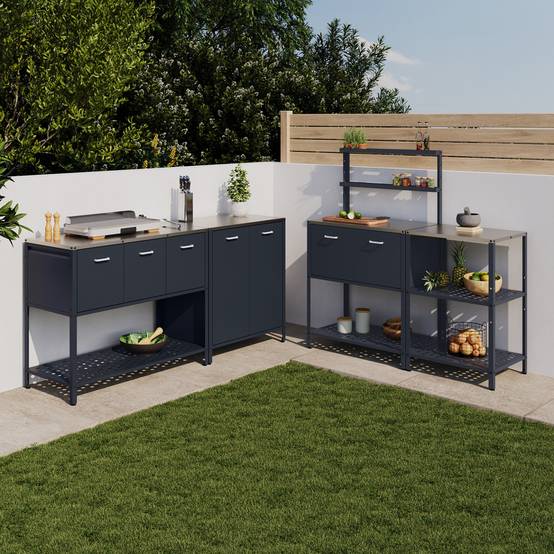 IDMARKET - Meuble de cuisine extérieure PAREO 2 étagères en acier gris anthracite - Image 3