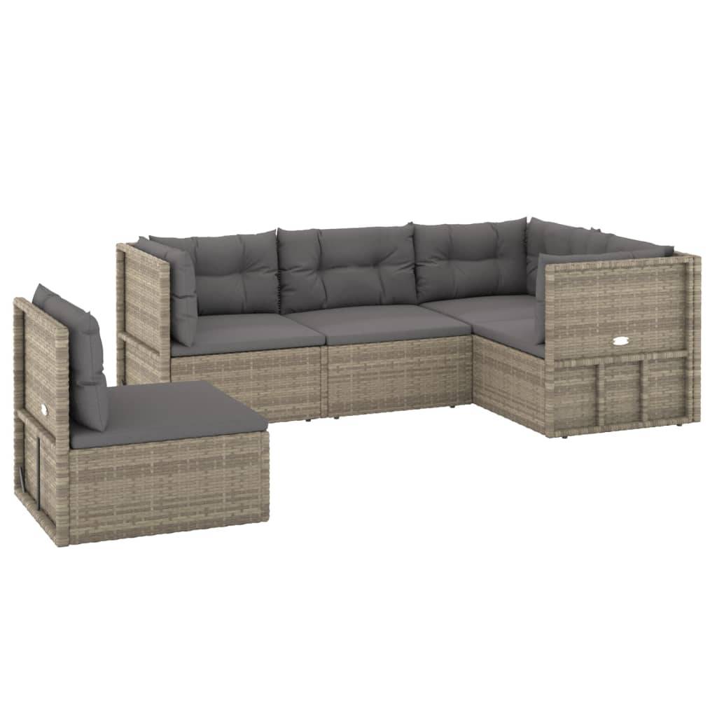 Helloshop26 - Salon de jardin meuble d'extérieur ensemble de mobilier 5 pièces avec coussins gris résine tressée - Imagen 1
