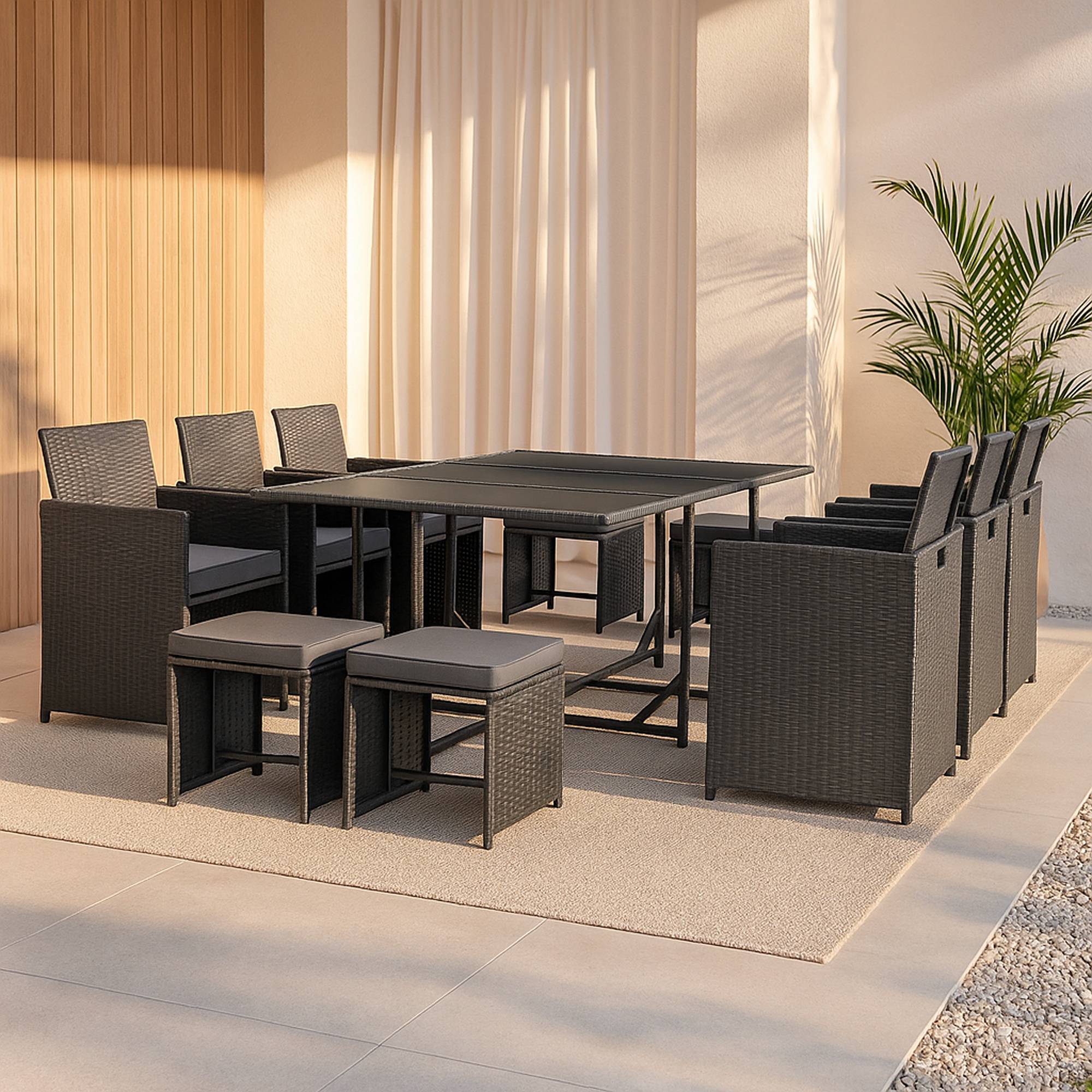 Salon de Jardin Laredo Acier Polyrotin Gris Foncé Coussins Gris Ardoise [en.casa] - Imagen 7
