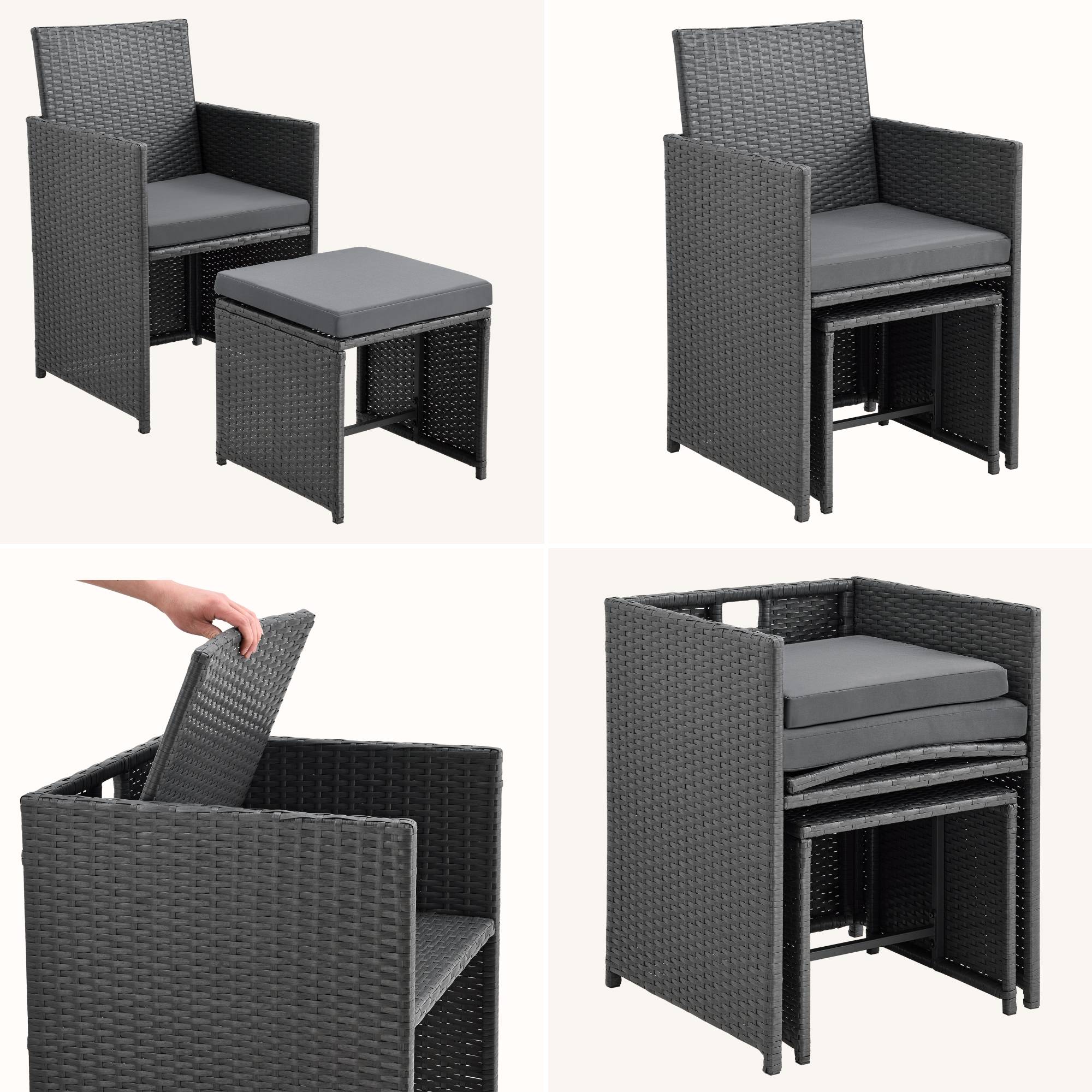 Salon de Jardin Laredo Acier Polyrotin Gris Foncé Coussins Gris Ardoise [en.casa] - Imagen 5