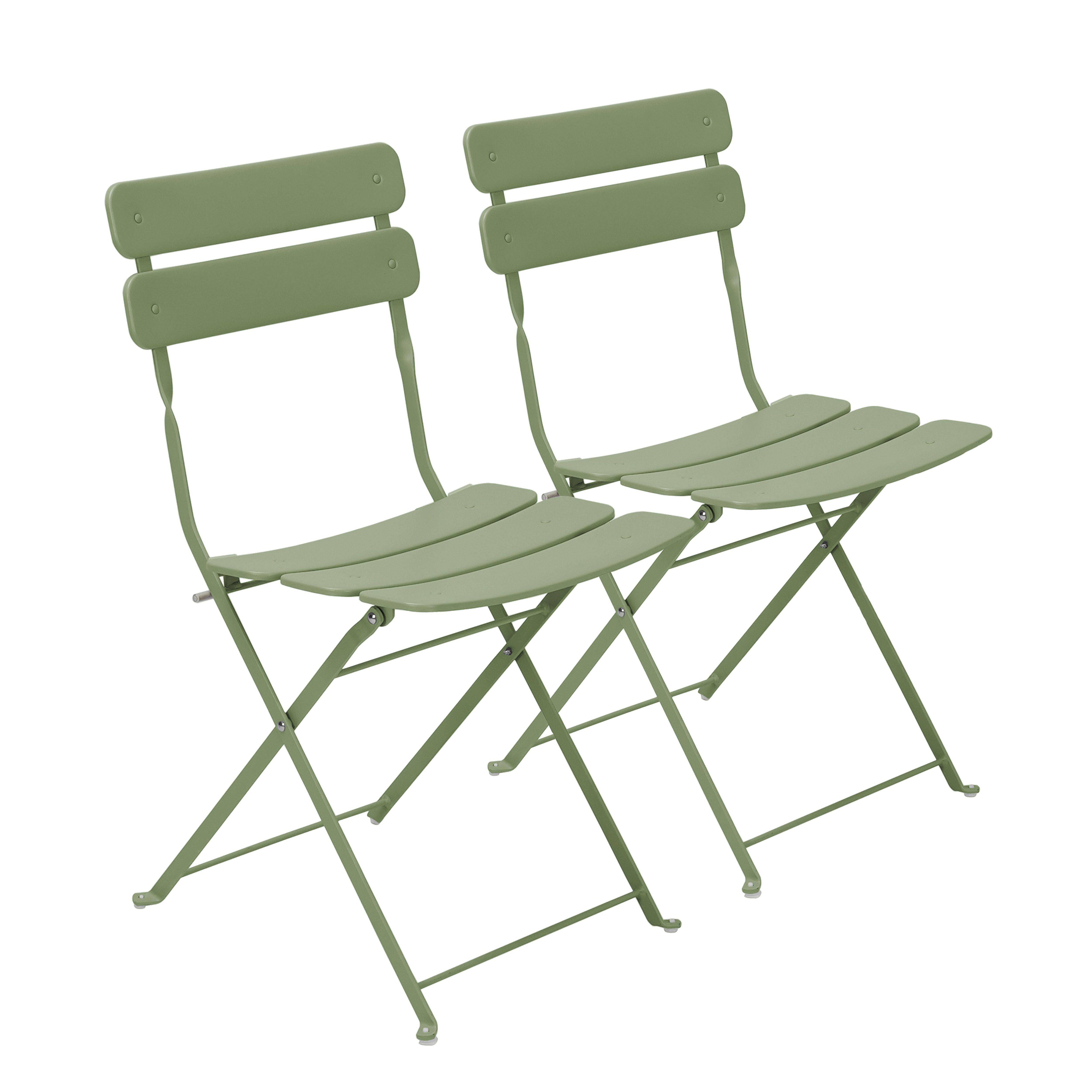 Oviala - Lot de deux chaises pliantes en acier vert tilleul Annecy - Oviala - Imagen 1