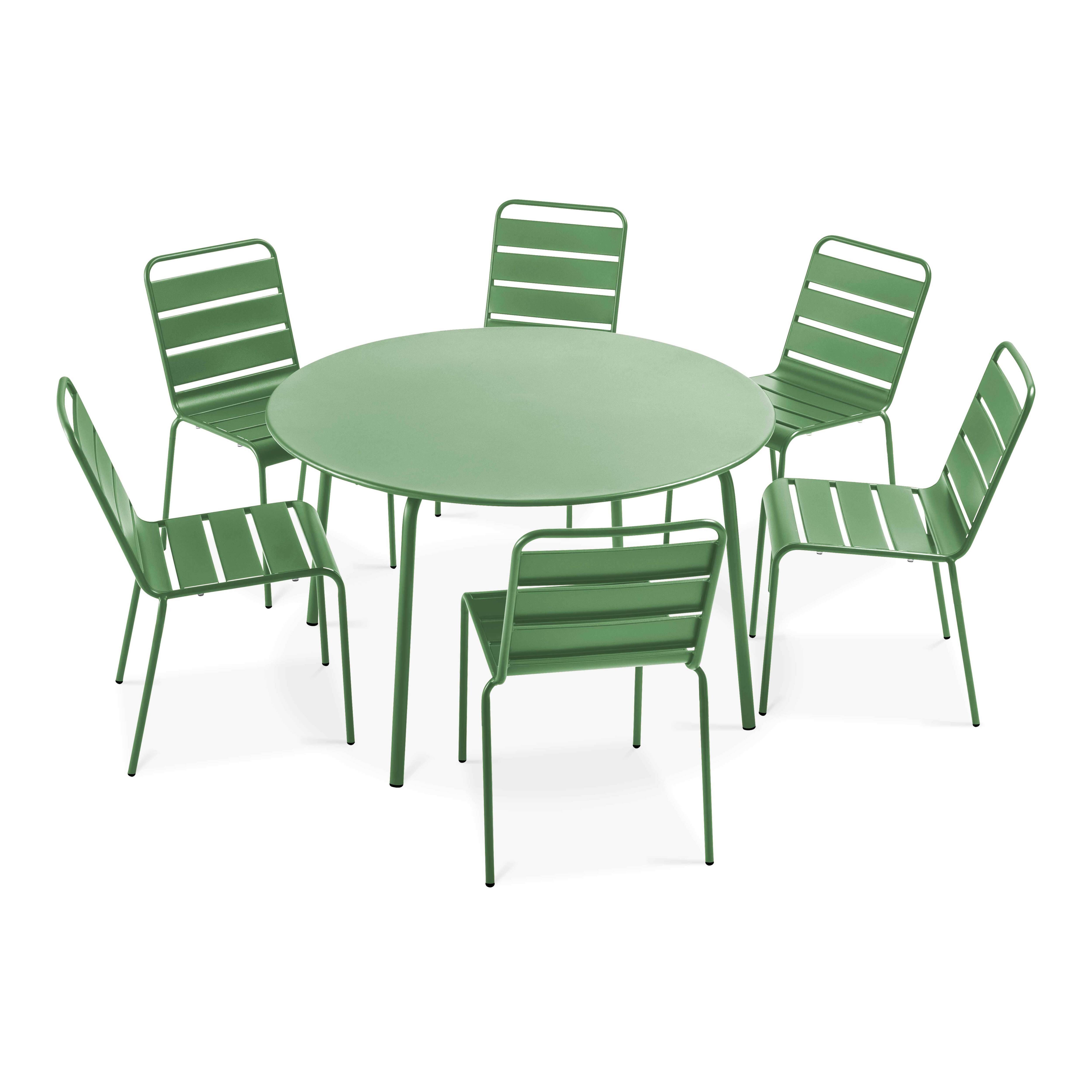 Oviala - Ensemble table de jardin ronde et 6 chaises en métal vert cactus Palavas - Oviala - Imagen 1