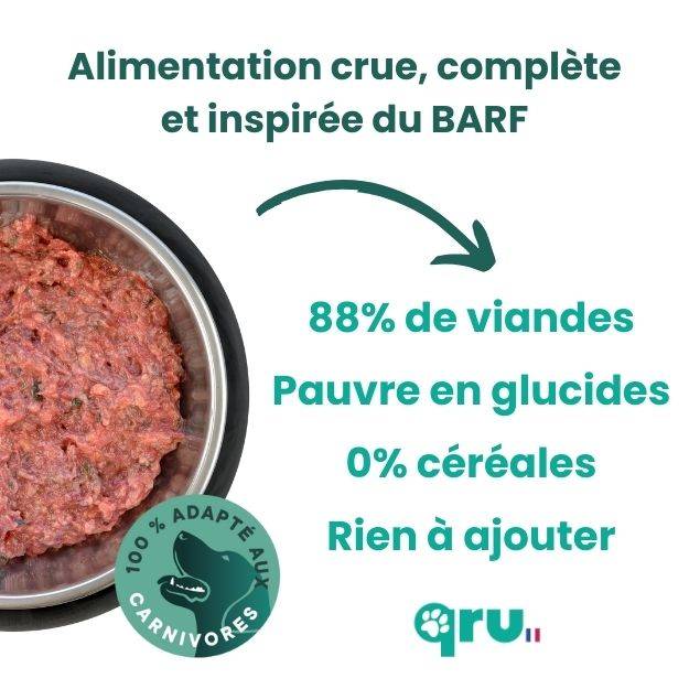 0 - QRU - Aliment barf complet pour chien - Poulet - 450 g - Image 2