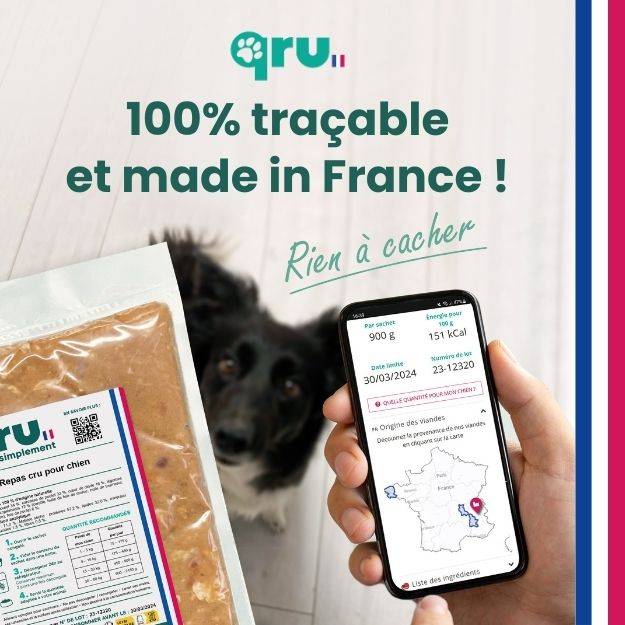 0 - QRU - Aliment barf complet pour chien - Poulet - 450 g - Image 3