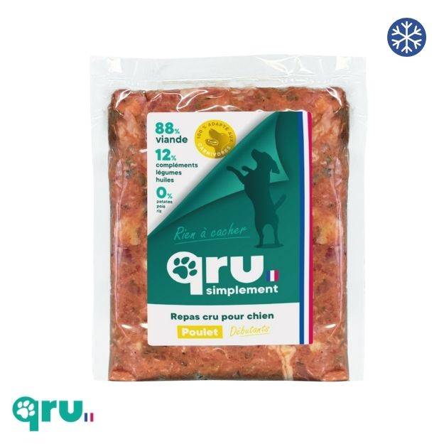 0 - QRU - Aliment barf complet pour chien - Poulet - 450 g - Image 1