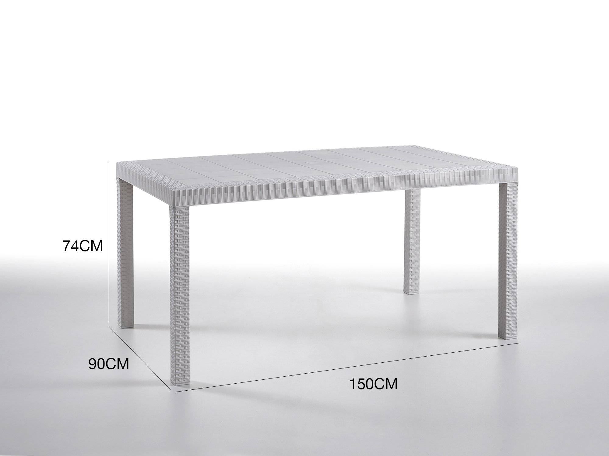 Dmora - Table d'extérieur Debueh, Table de jardin rectangulaire, Table de jardin polyvalente effet rotin, 100% Made in Italy, 150x90h74 cm, Blanc - Dmora - Imagen 3