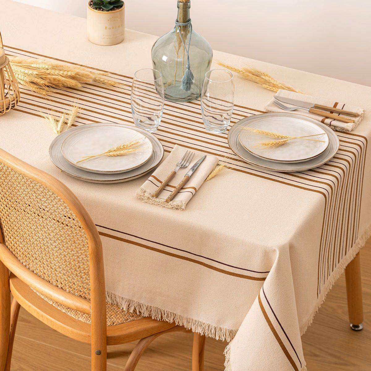 Nappe en coton Beige, Cannelle et Violet 150 x 250 cm - Imagen 3