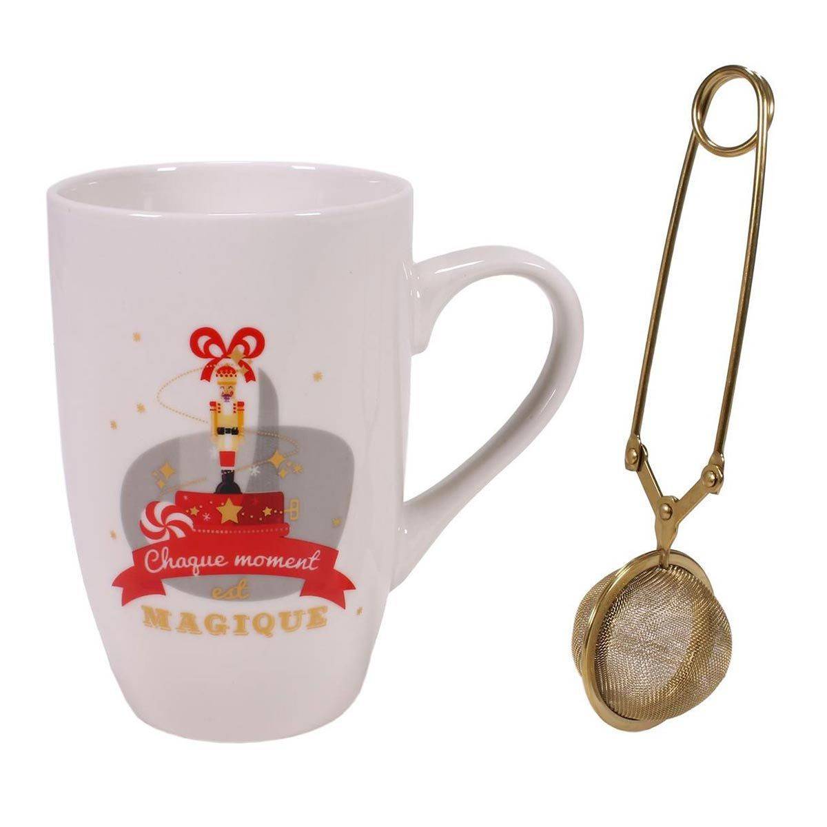 The Home Deco Factory - Mug avec Infuseur "Noël" 30cl Blanc & Or - Image 1