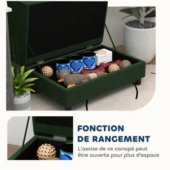 Canapé velours avec coffre rangement chien chat dossier accoudoirs 76cm vert - ComfortXL Outdoor Living - Image 7