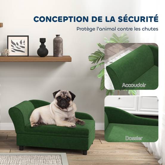 Canapé velours avec coffre rangement chien chat dossier accoudoirs 76cm vert - ComfortXL Outdoor Living - Image 8