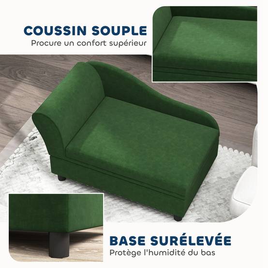 Canapé velours avec coffre rangement chien chat dossier accoudoirs 76cm vert - ComfortXL Outdoor Living - Image 9