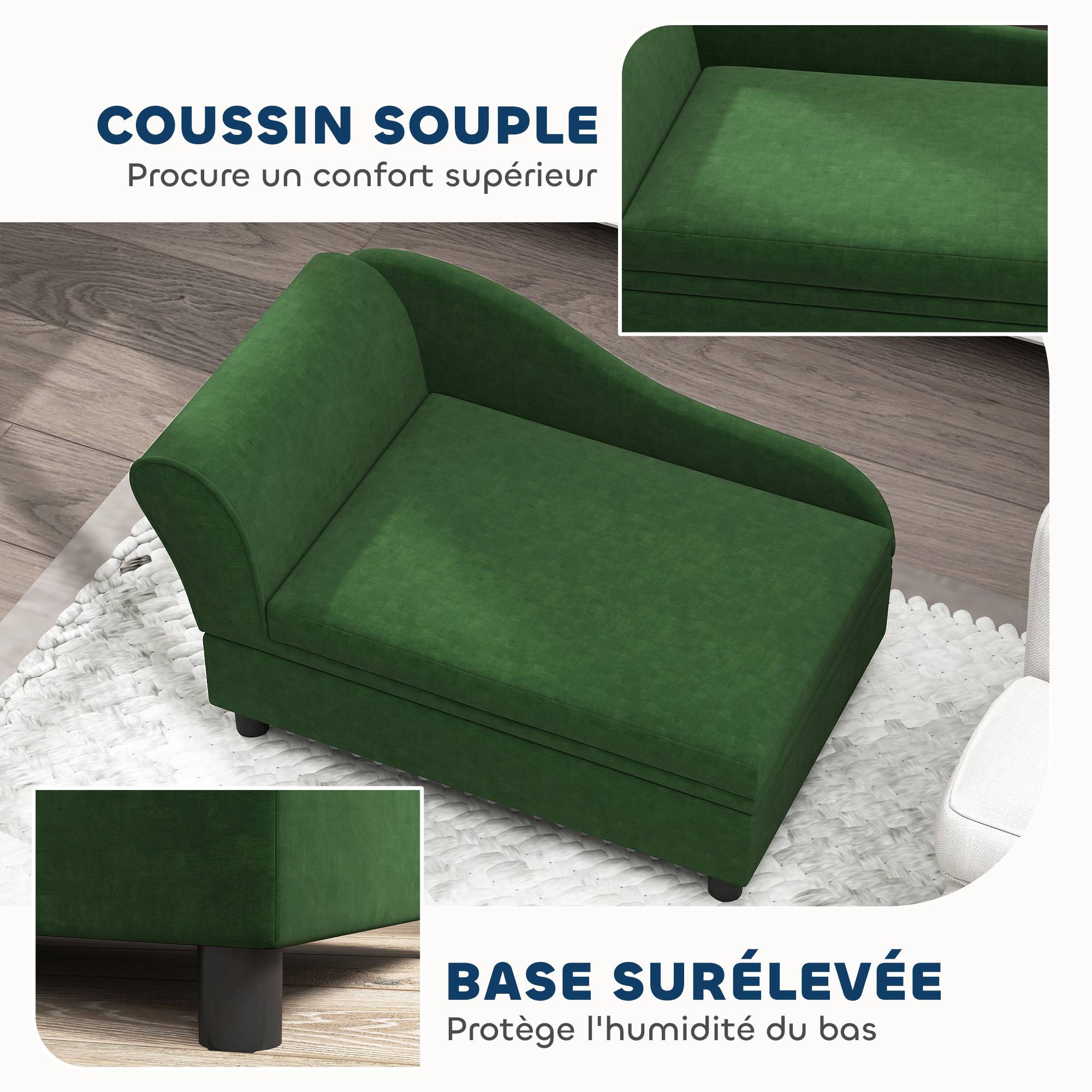 Canapé velours avec coffre rangement chien chat dossier accoudoirs 76cm vert - ComfortXL Outdoor Living - Image 9
