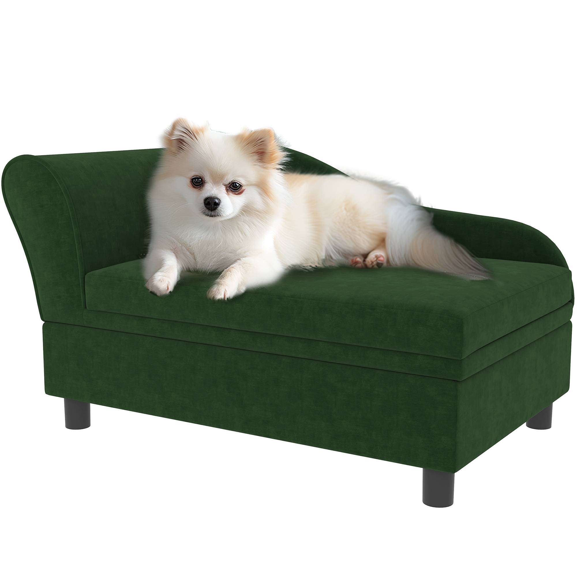 Canapé velours avec coffre rangement chien chat dossier accoudoirs 76cm vert - ComfortXL Outdoor Living - Image 1
