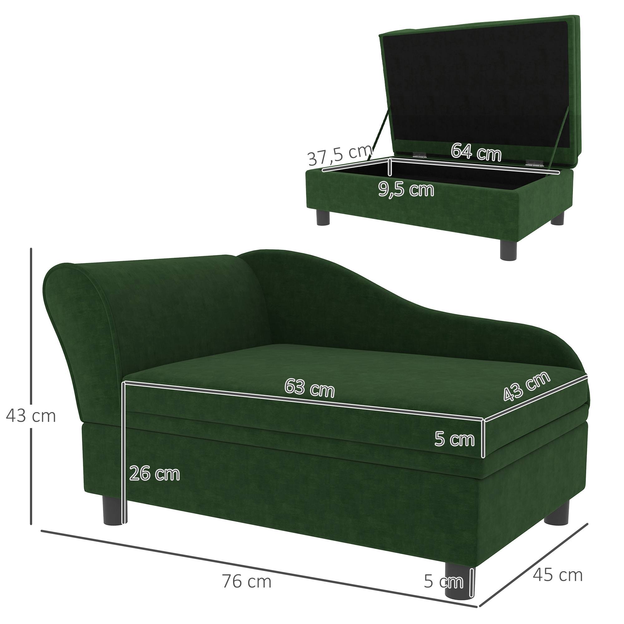 Canapé velours avec coffre rangement chien chat dossier accoudoirs 76cm vert - ComfortXL Outdoor Living - Image 5