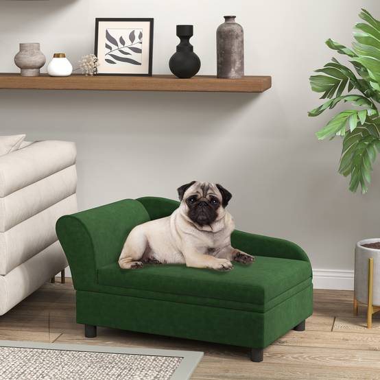 Canapé velours avec coffre rangement chien chat dossier accoudoirs 76cm vert - ComfortXL Outdoor Living - Image 3