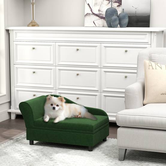 Canapé velours avec coffre rangement chien chat dossier accoudoirs 76cm vert - ComfortXL Outdoor Living - Image 4