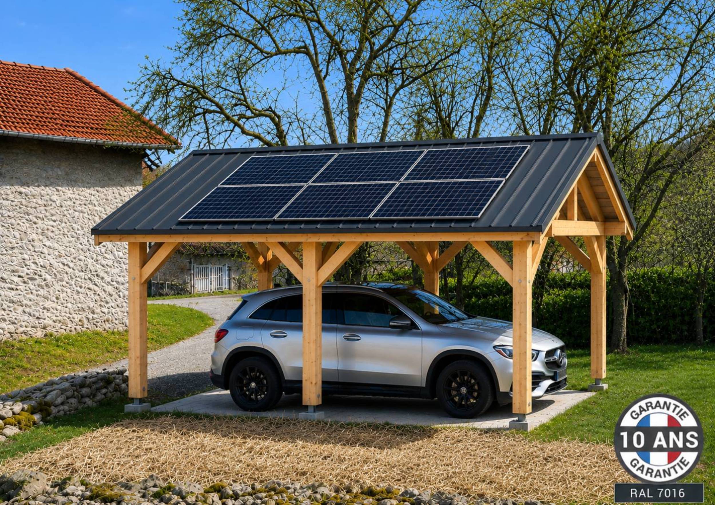 Carport bois 2 pentes en bois douglas 18 m² avec couverture acier, 6 poteaux. Abri voiture extérieur. Garantie 10 ans - Image 5
