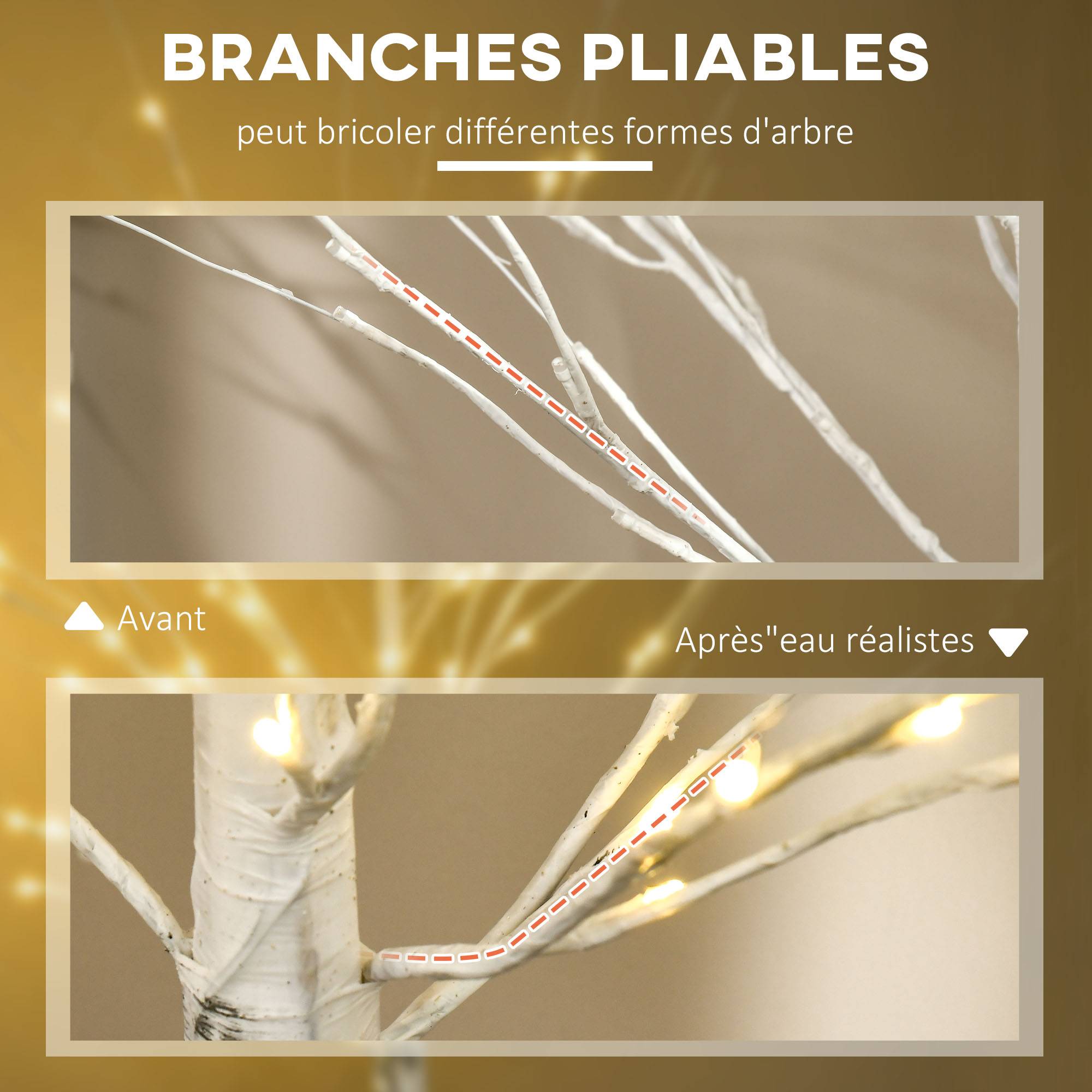 Arbre lumineux LED blanc chaud,96 LED,180cm, déco Noël maison chambre, blanc - Image 8