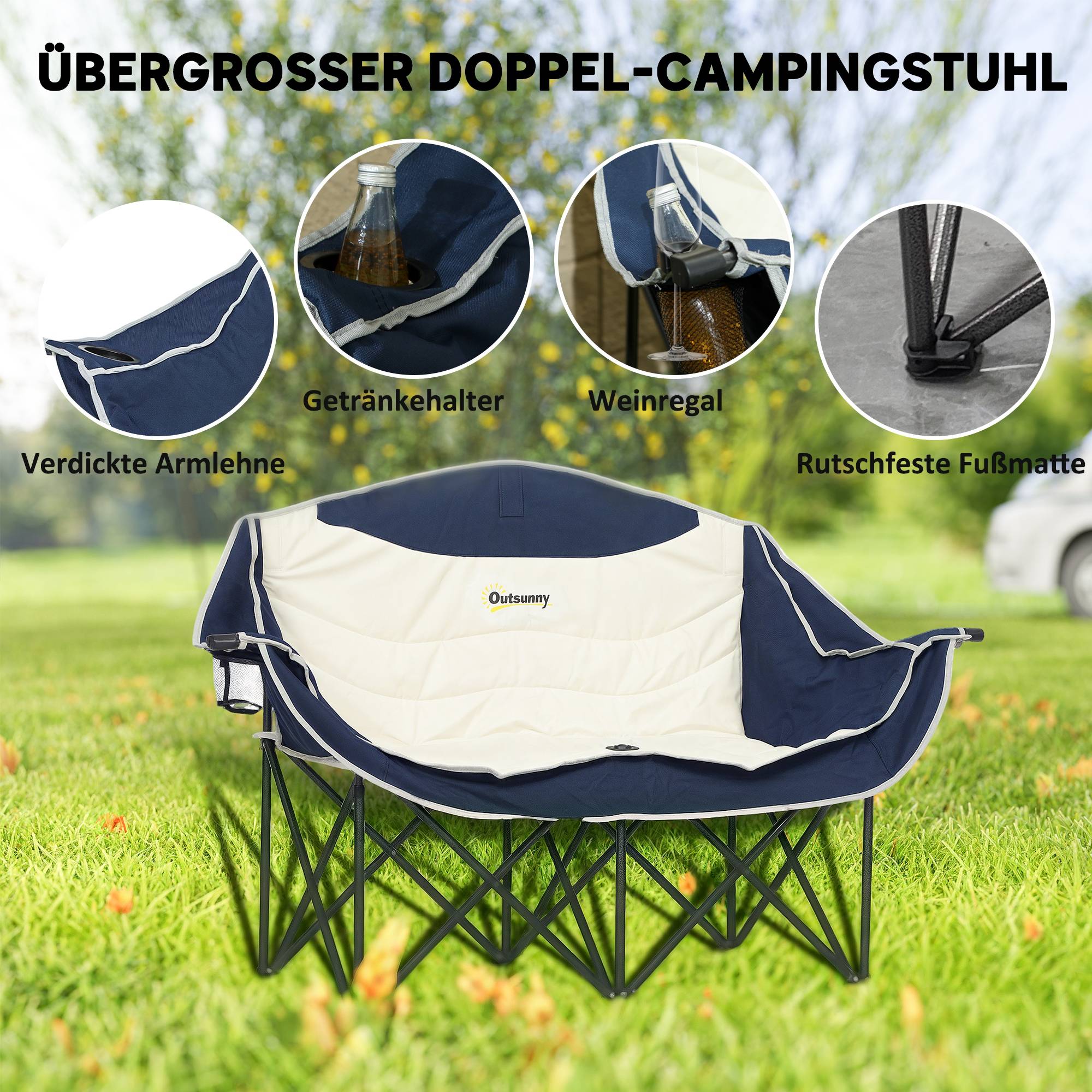 Chaise de Camping Double Pliable Oxford Pêche Charge 250kg Porte-gobelets 143x50x90cm Bleu - ComfortXL Outdoor Living - Image 6