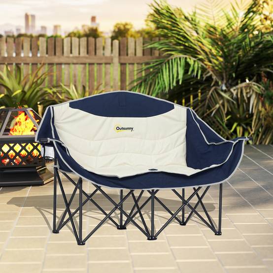Chaise de Camping Double Pliable Oxford Pêche Charge 250kg Porte-gobelets 143x50x90cm Bleu - ComfortXL Outdoor Living - Image 10