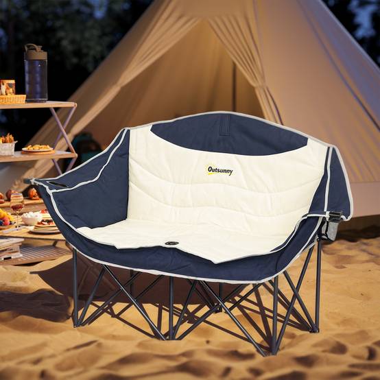 Chaise de Camping Double Pliable Oxford Pêche Charge 250kg Porte-gobelets 143x50x90cm Bleu - ComfortXL Outdoor Living - Image 4