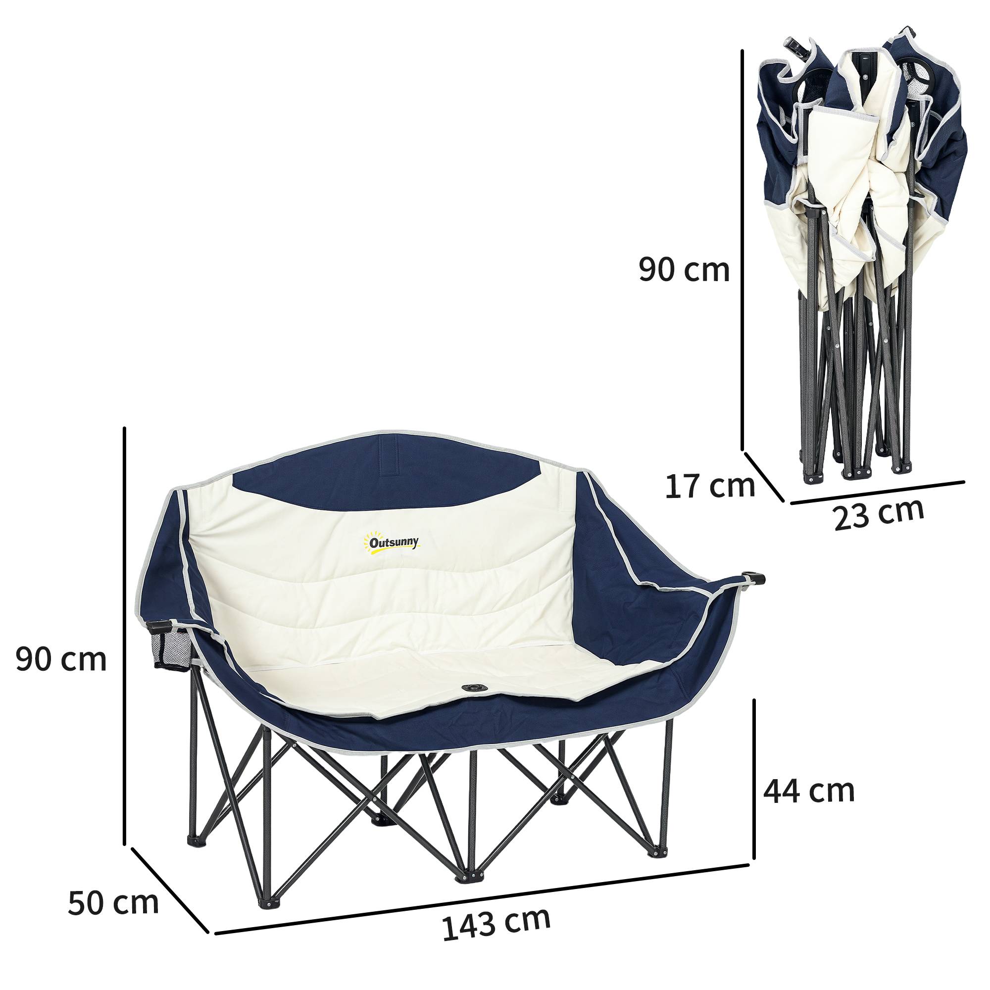 Chaise de Camping Double Pliable Oxford Pêche Charge 250kg Porte-gobelets 143x50x90cm Bleu - ComfortXL Outdoor Living - Image 5