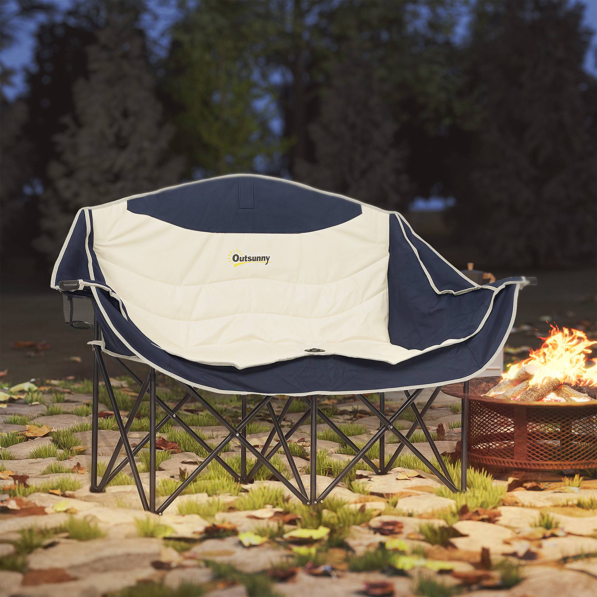 Chaise de Camping Double Pliable Oxford Pêche Charge 250kg Porte-gobelets 143x50x90cm Bleu - ComfortXL Outdoor Living - Image 3