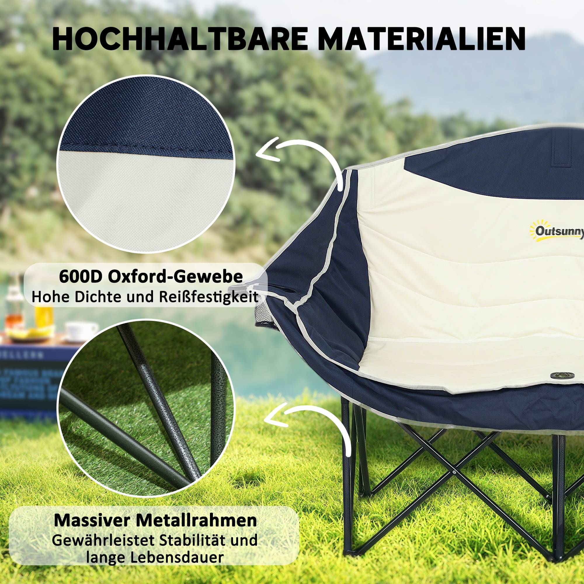 Chaise de Camping Double Pliable Oxford Pêche Charge 250kg Porte-gobelets 143x50x90cm Bleu - ComfortXL Outdoor Living - Image 7
