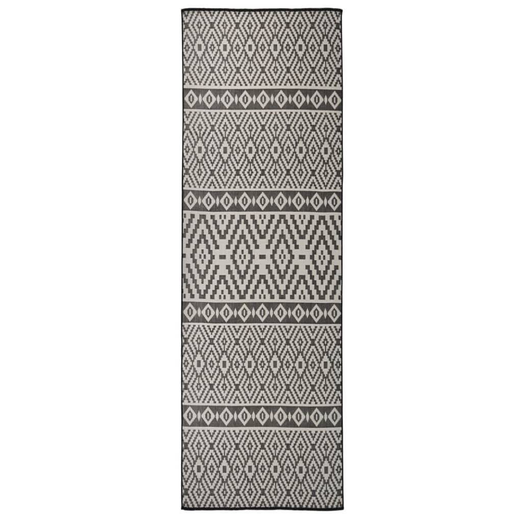 Tapis Extérieur Rayé Noir Tissage Plat en PP pour Couloir et Passage 80x250 cm – ComfortXL Outdoor Living - Imagen 1