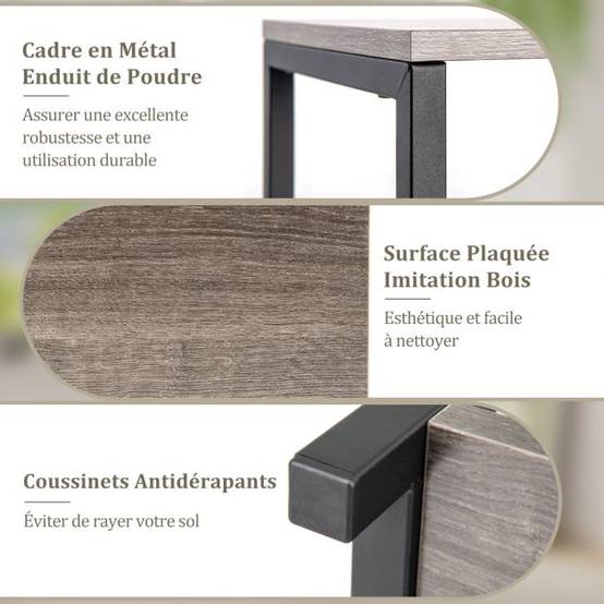 Supports de plantes métallique à 3 niveaux porte-plantes d'angle avec dispositifs anti-basculement organisateur de pots de fleurs carré gris - Image 2