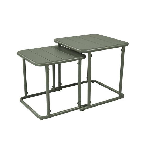 sweeek - Table gigogne extérieure carrée en acier 45cm kaki - Amélia | sweeek - Image 2