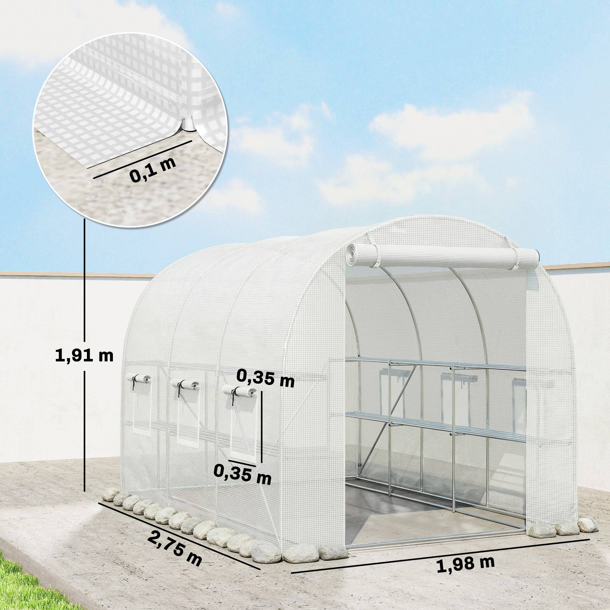 Sans Marque - Gewächshaus 2,7x2x2 m Foliengewächshaus Regalen Rollbar Reißverschlusstür 6 Netzfenster - Image 5