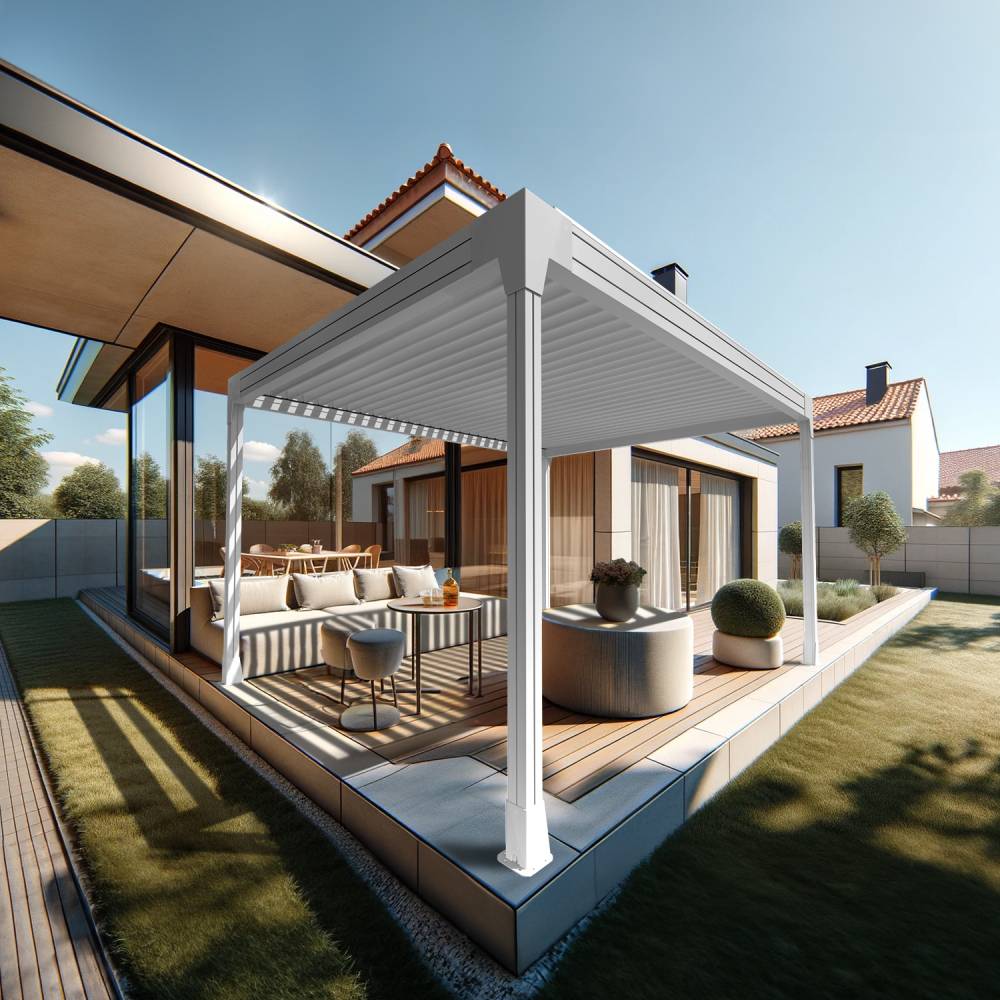 Pergola bioclimatique HELY îlot 4,00x3,054m Vérin à télécommande (Blanc) - Alia Productions - Imagen 2