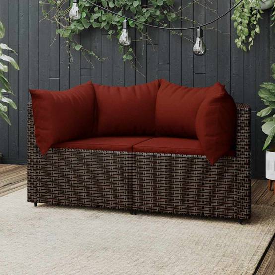 Canapés d'angle de jardin et coussins2 pcs | Canapé D'extérieur | Sofa De Jardin marron résine tressée Maison Chic - Image 2