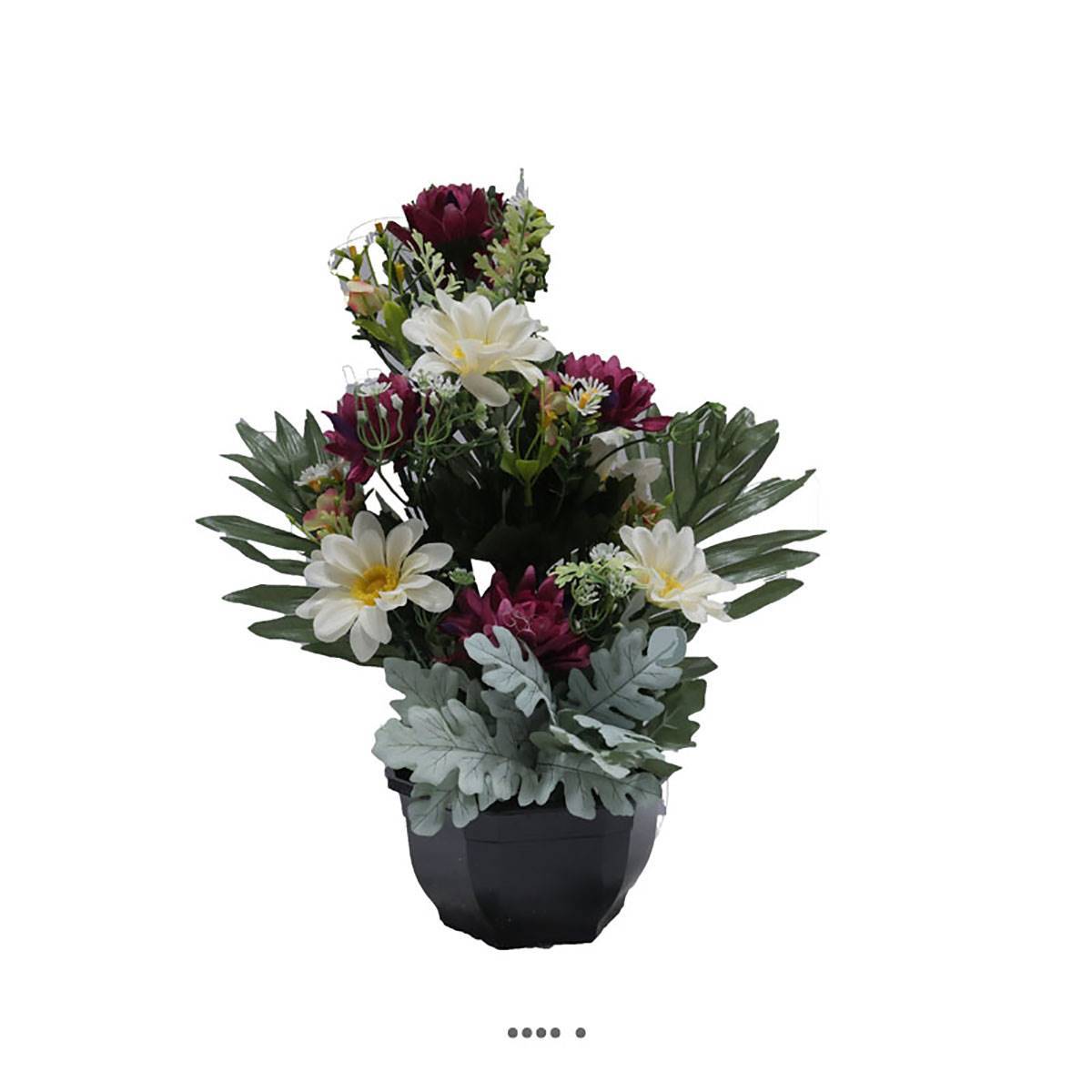 Artificielles - Vasque fleurs artificielles cimetière dahlias, marguerites D 35 cm H 40 cm Pourpre - Imagen 2