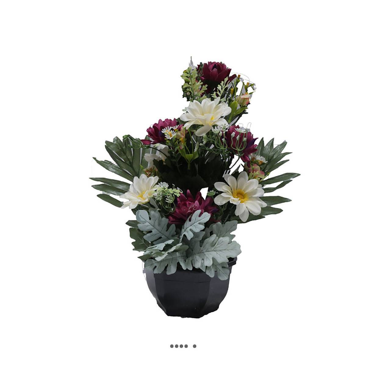Artificielles - Vasque fleurs artificielles cimetière dahlias, marguerites D 35 cm H 40 cm Pourpre - Imagen 1