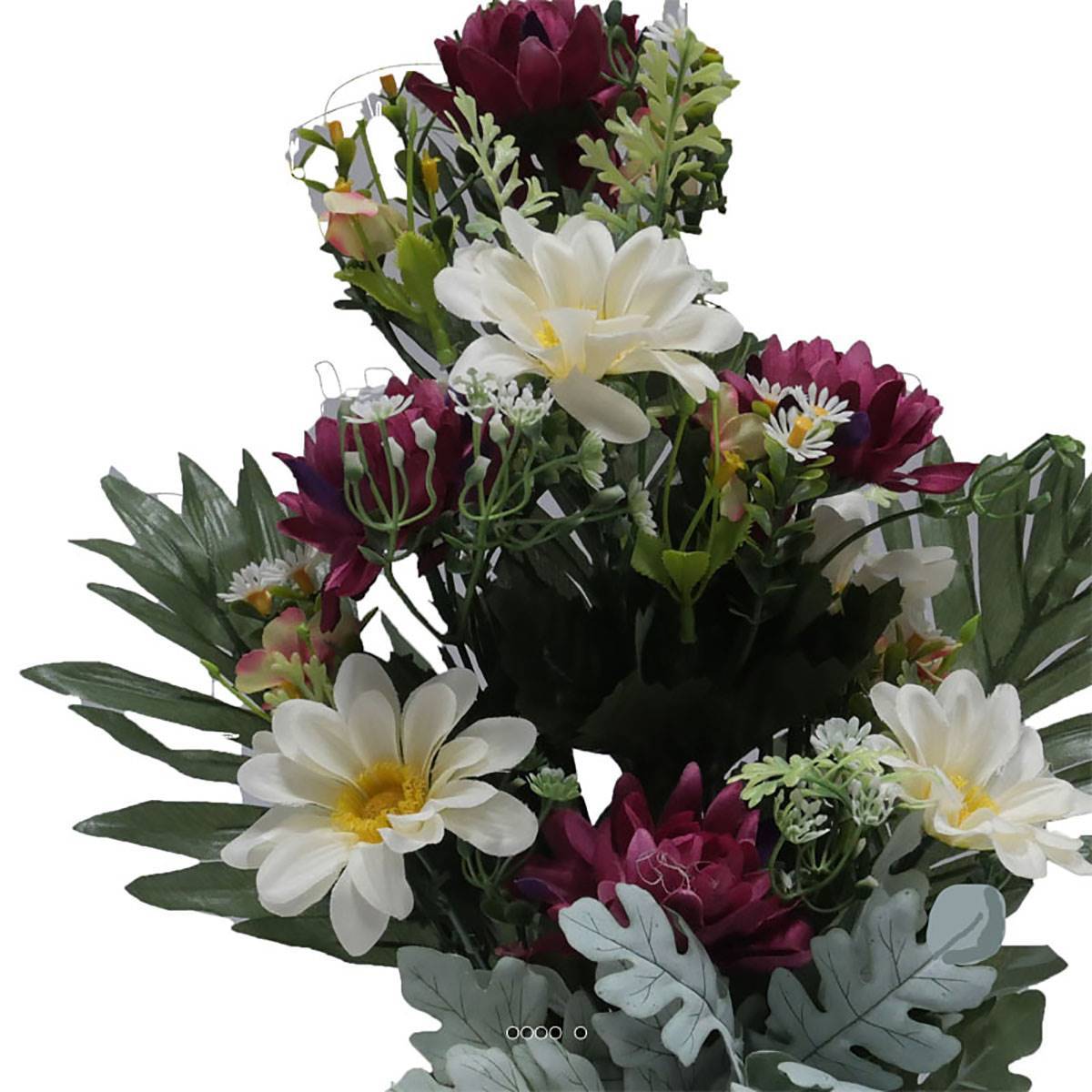 Artificielles - Vasque fleurs artificielles cimetière dahlias, marguerites D 35 cm H 40 cm Pourpre - Imagen 3