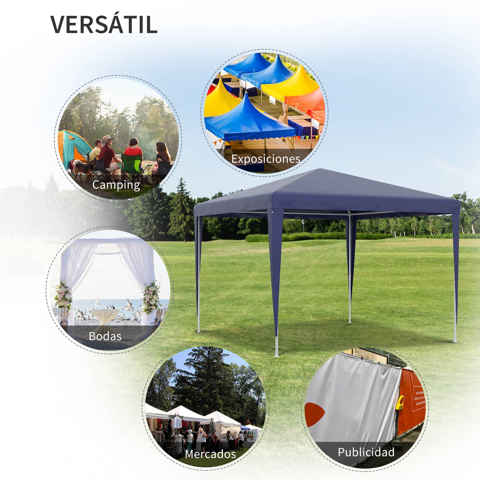 Tonnelle de Jardin 3x3m Barnum Démontable Structure Acier Toile PE pour Terrasse Événement Bleu et Blanc - ComfortXL Outdoor Living - Image 7