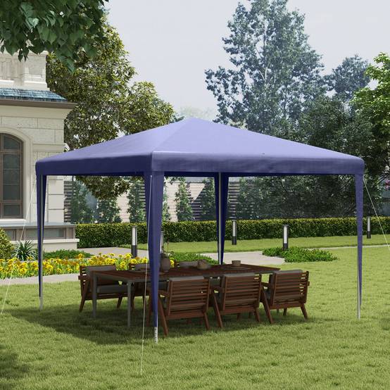 Tonnelle de Jardin 3x3m Barnum Démontable Structure Acier Toile PE pour Terrasse Événement Bleu et Blanc - ComfortXL Outdoor Living - Image 3