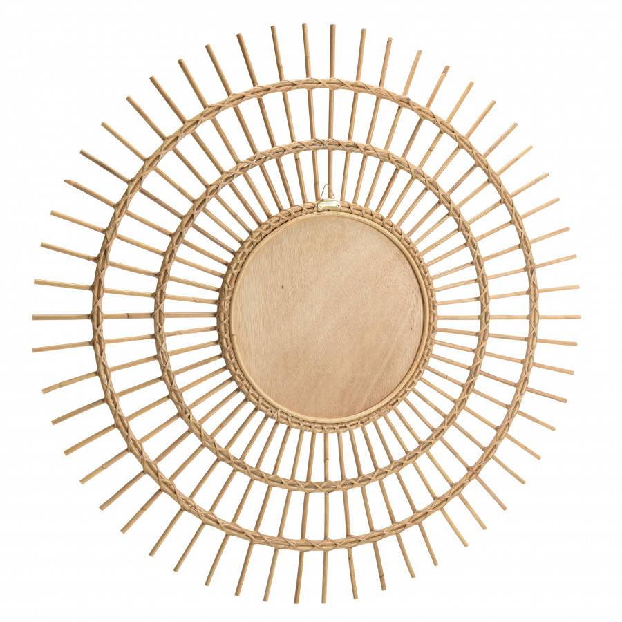 Macabane - KALLY - Miroir rond 100cm modèle soleil en rotin couleur brun miel - Imagen 7