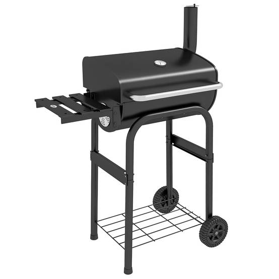 Outsunny - Barbecue au charbon de bois avec étagères, roulettes, couvercle, thermomètre, cheminée - en métal - noir - Outsunny - Image 1