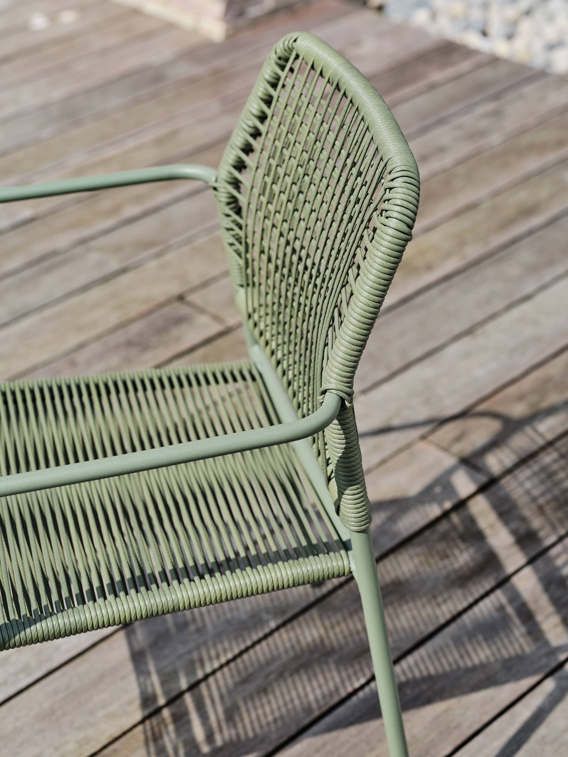 Fauteuil de jardin empilable en corde et acier - Vert olive - MARCEAU - Image 2