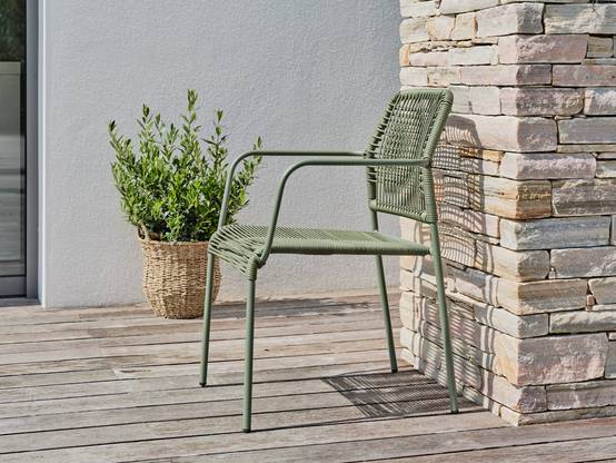 Fauteuil de jardin empilable en corde et acier - Vert olive - MARCEAU - Image 1