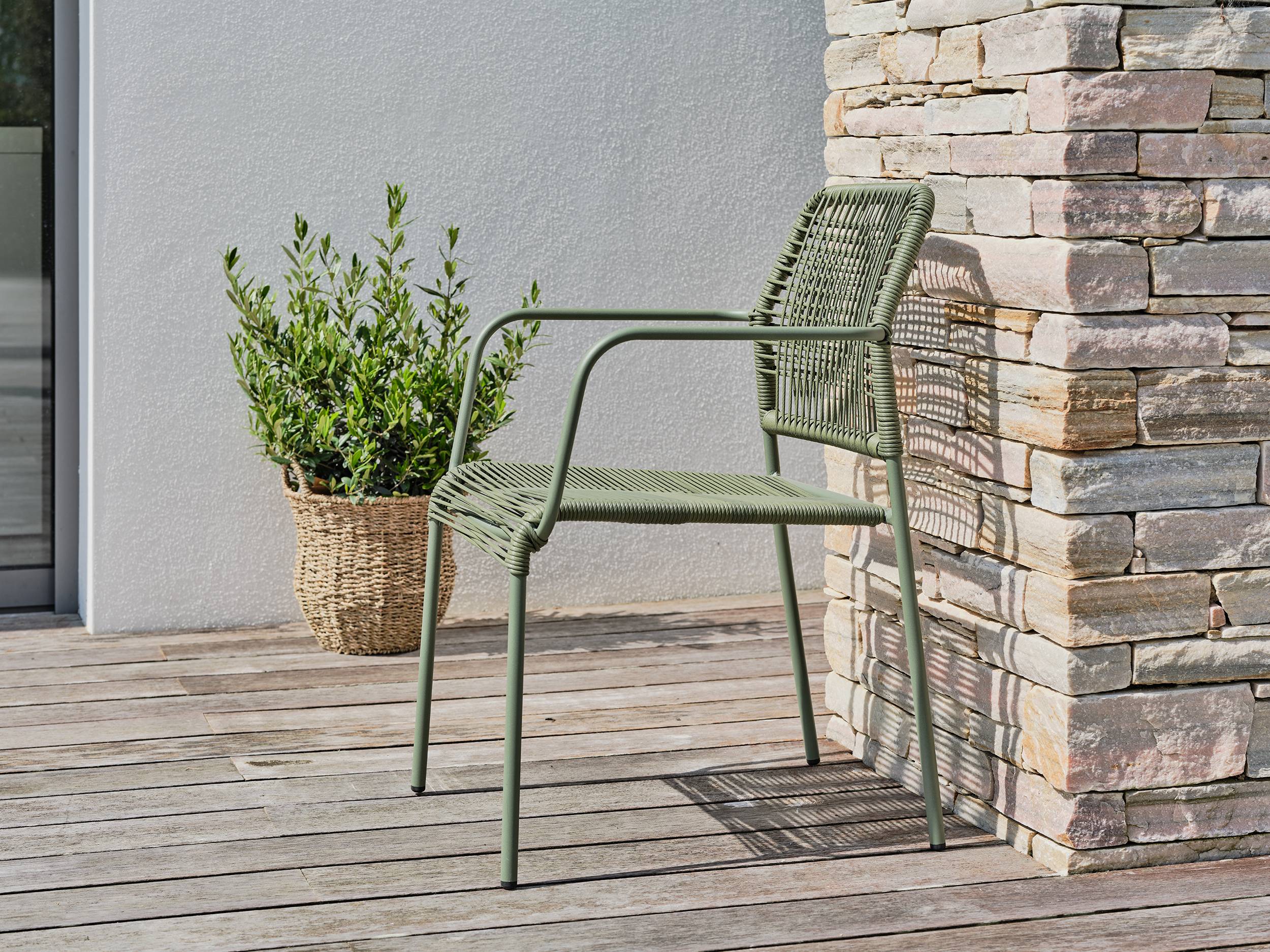 Fauteuil de jardin empilable en corde et acier - Vert olive - MARCEAU - Image 1