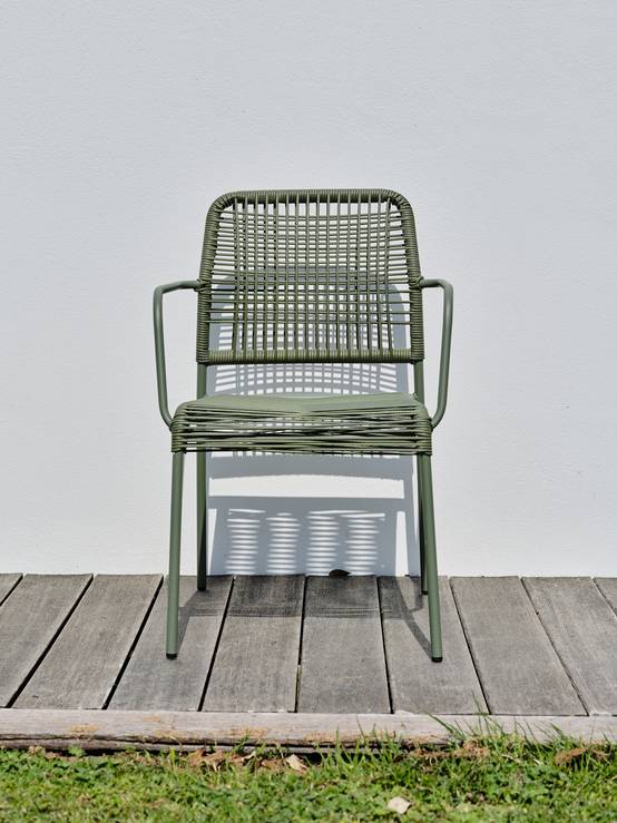 Fauteuil de jardin empilable en corde et acier - Vert olive - MARCEAU - Image 5