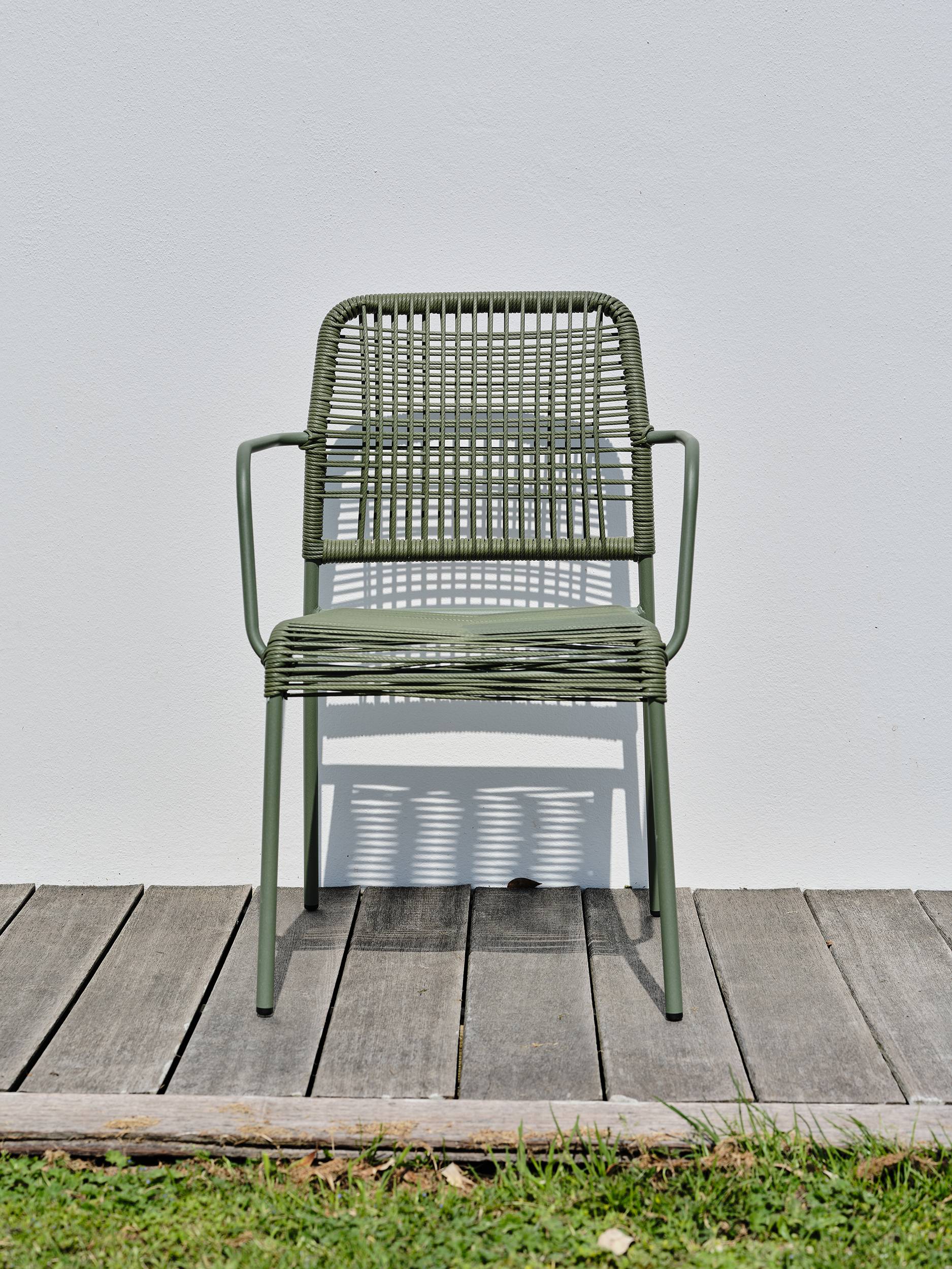 Fauteuil de jardin empilable en corde et acier - Vert olive - MARCEAU - Image 5