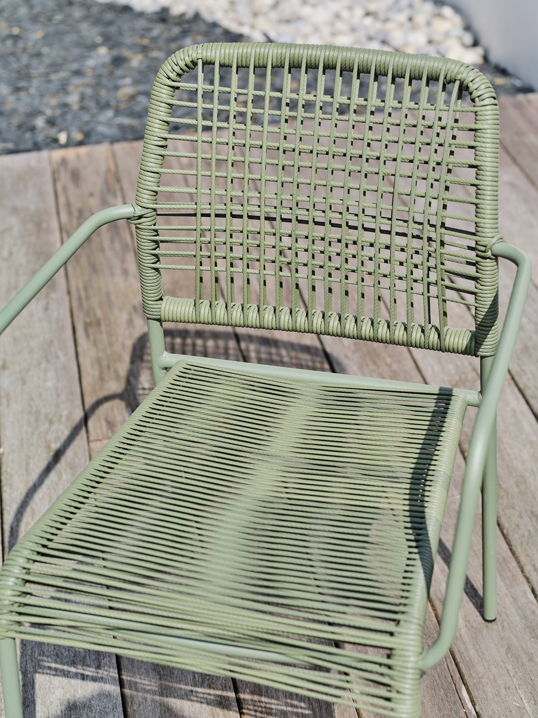 Fauteuil de jardin empilable en corde et acier - Vert olive - MARCEAU - Image 3