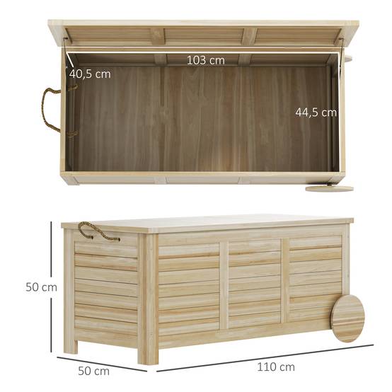 Outsunny - Coffre de jardin 185L banc dim. 110 x 50 x 50 cm - 2 roues, poignée, compas - bois sapin pré-huilé - Outsunny - Image 3