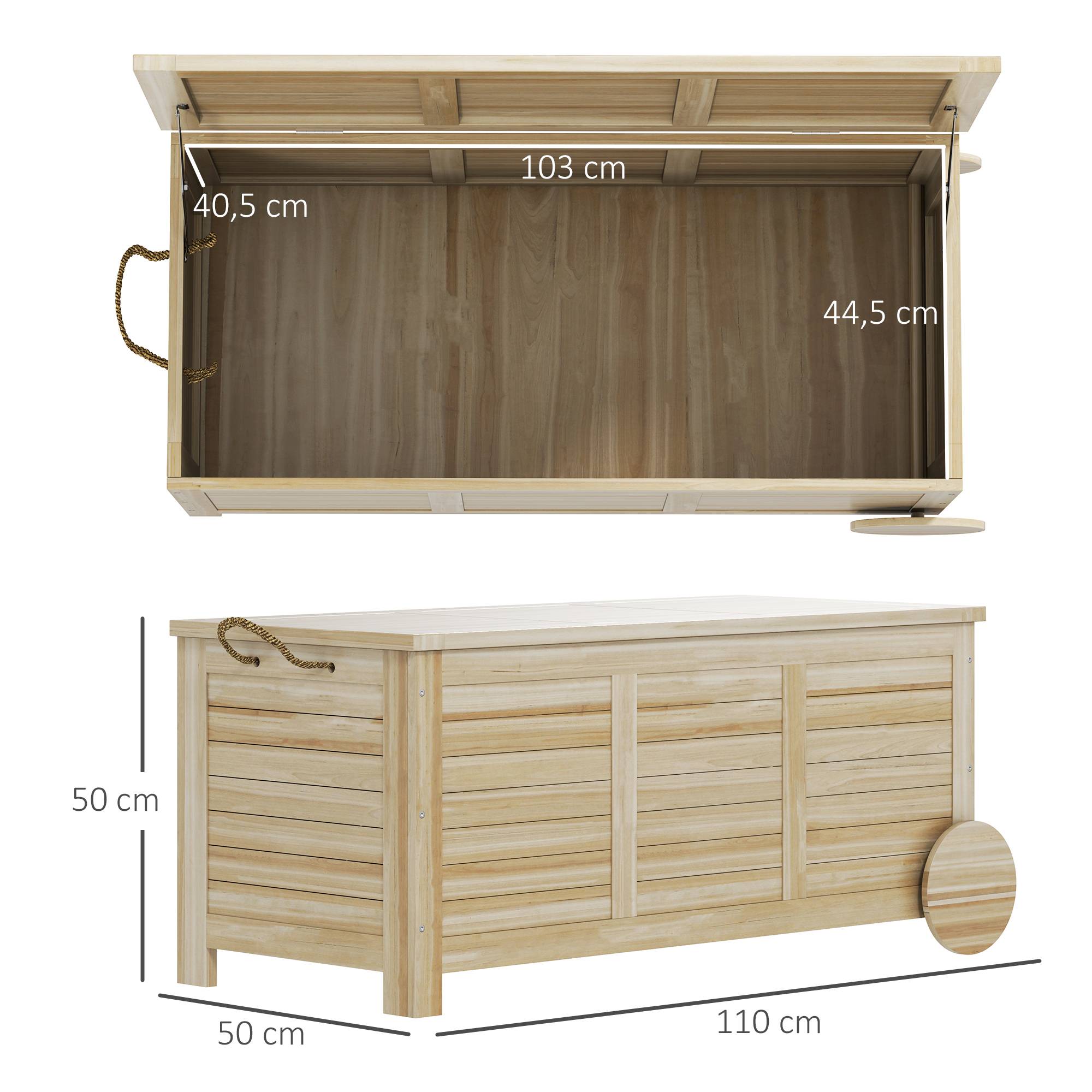 Outsunny - Coffre de jardin 185L banc dim. 110 x 50 x 50 cm - 2 roues, poignée, compas - bois sapin pré-huilé - Outsunny - Image 3