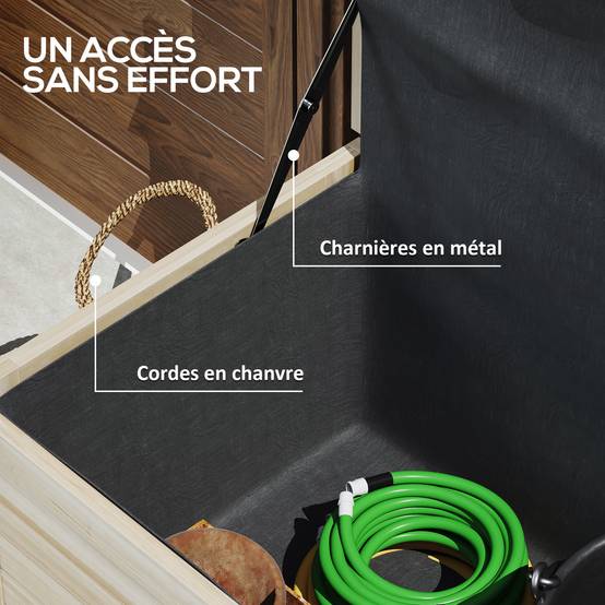 Outsunny - Coffre de jardin 185L banc dim. 110 x 50 x 50 cm - 2 roues, poignée, compas - bois sapin pré-huilé - Outsunny - Image 7